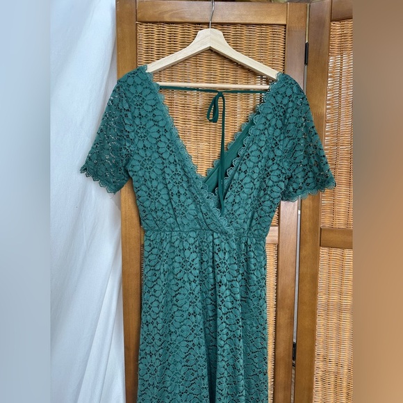 Baltic Born Venice Lace Maxi wedding guest dress in green floral lace appliqué - Picture 6 of 8